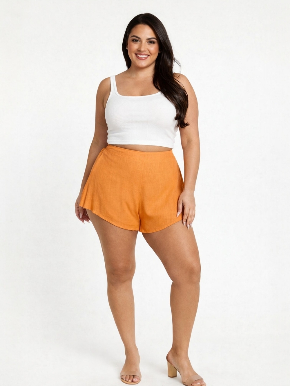 Showpo High Waist Linen Blend Mini Flare Shorts – Orange Size 12